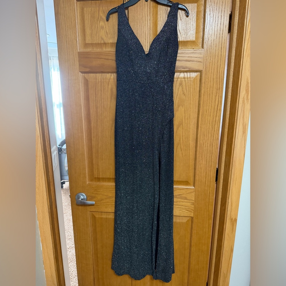 Sophisticated Black Glitter Prom Dress